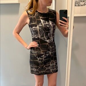 Chic Black and Gray Patterned Mini Dress